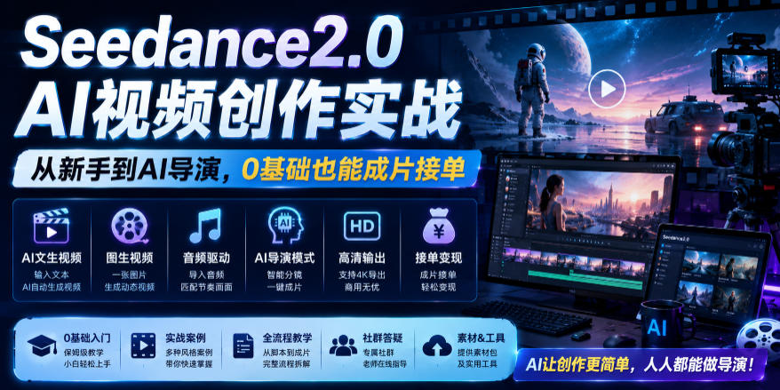 Seedance2.0 AI视频创作实战，从新手到AI导演，0基础也能成片接单变现-2ripyou
