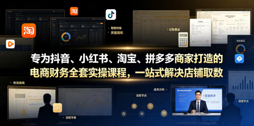 专为抖音、小红书、淘宝、拼多多商家打造的电商财务全套实操课程，一站式解决店铺取数、记账、报税全流程难题-2ripyou