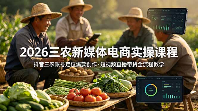 2026三农新媒体电商实操课程：抖音三农账号定位爆款创作，短视频直播带货全流程教学-2ripyou