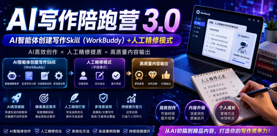 AI写作陪跑营3.0，Ai智能体创建写作skill(workbuddy)+人工手写模式(手搓模式)，去除AI痕迹(头条号、公众号、百家号)-2ripyou