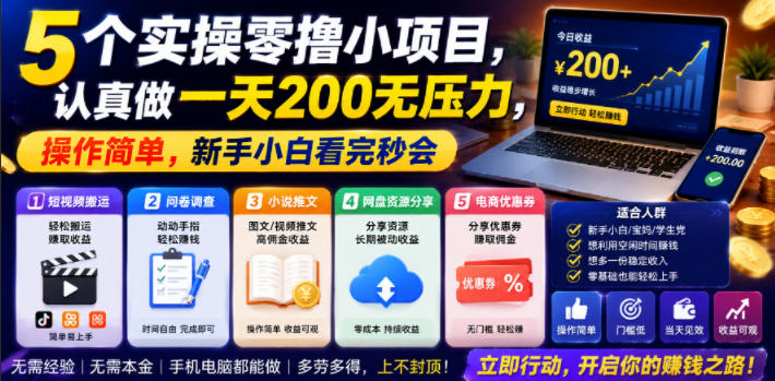 5个实操零撸小项目，认真做一天200无压力，操作简单，新手小白看完秒会【揭秘】-2ripyou