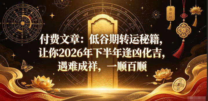 付费文章：低谷期转运秘籍，让你2026年下半年逢凶化吉，遇难成祥，一顺百顺-2ripyou