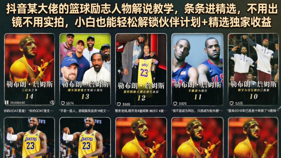 抖音某大佬的篮球励志人物解说教学，条条进精选，不用出镜不用实拍，小白也能轻松解锁伙伴计划+精选独家收益-2ripyou