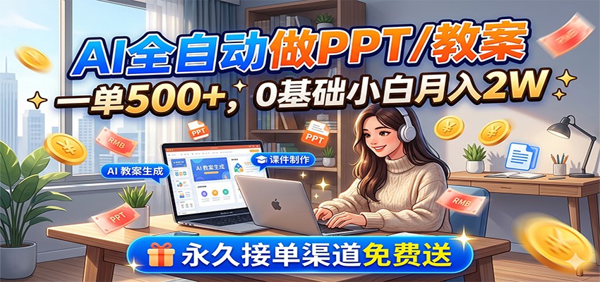 AI全自动做PPT/教案，一单500+，0基础小白月入2W，永久接单渠道免费送-2ripyou