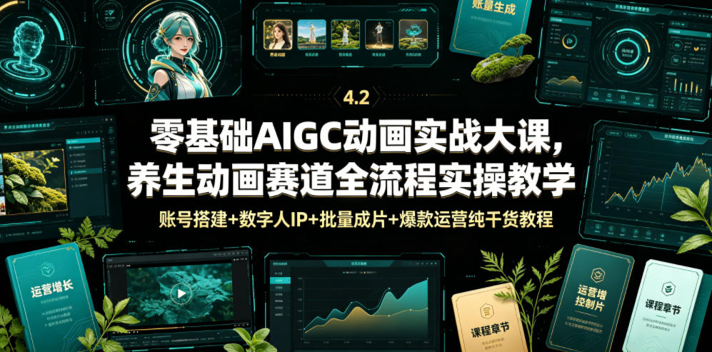 零基础AIGC动画实战大课，养生动画赛道全流程实操教学，账号搭建+数字人IP+批量成片+爆款运营纯干货教程-2ripyou