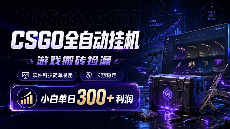CSGO全自动挂机，游戏搬砖捡漏，软件科技简单易用，长期稳定，小白单日300+利润-2ripyou