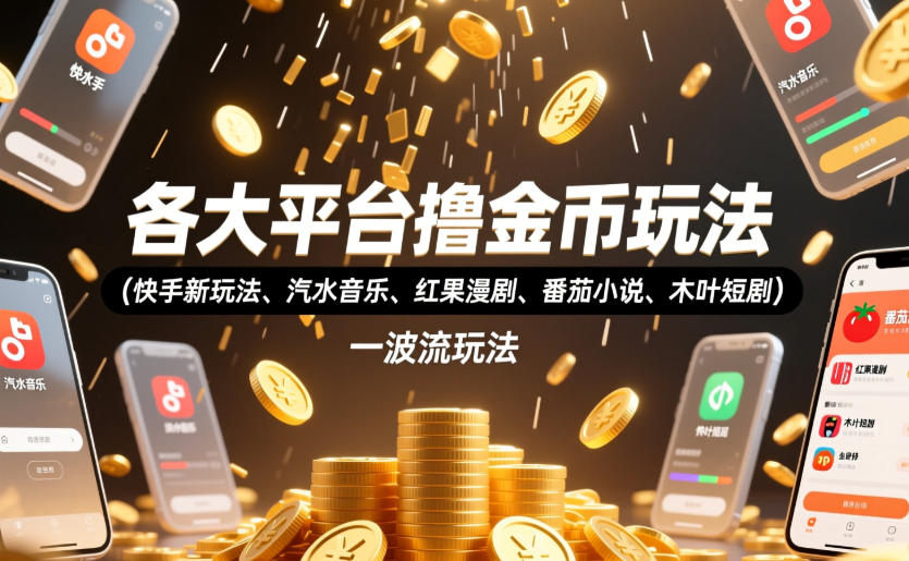 各大平台撸金币玩法(快手新玩法、汽水音乐、红果漫剧、番茄小说、木叶短剧)，一波流玩法(收费398元的教程)-2ripyou
