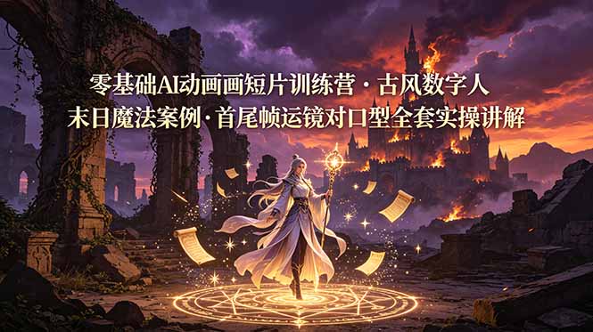 零基础AI动画短片训练营，古风数字人末日魔法案例，首尾帧运镜对口型全套实操讲解-2ripyou
