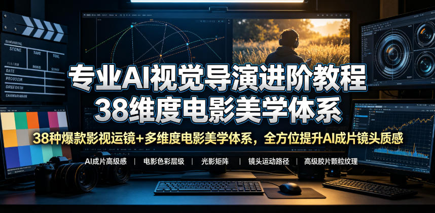 专业AI视觉导演进阶教程，38种爆款影视运镜+多维度电影美学体系，全方位提升AI成片高级感与镜头质感-2ripyou