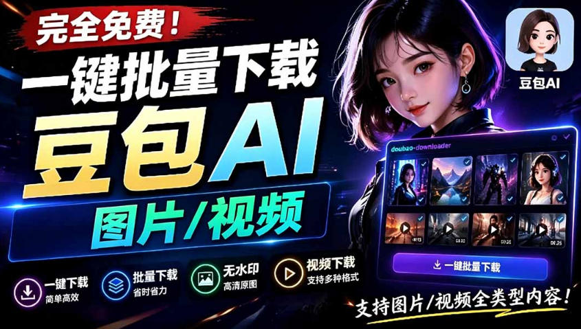 Github最新发布！一键批量下载豆包AI无水印图片/视频，简单易用，自动解析提示词-2ripyou