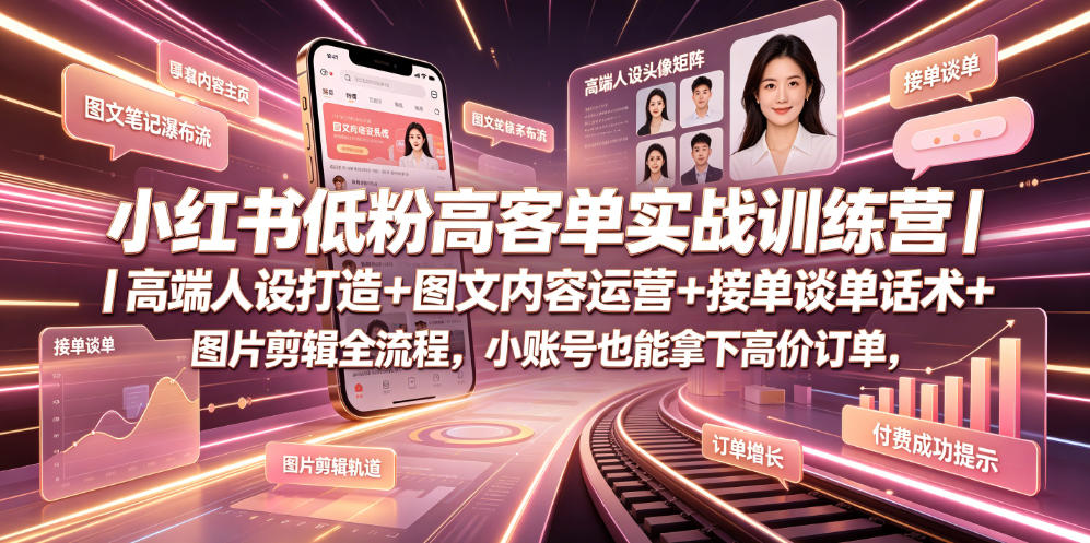 小红书低粉高客单实战训练营｜高端人设打造+图文内容运营+接单谈单话术+图片剪辑全流程，小账号也能拿下高价订单-2ripyou