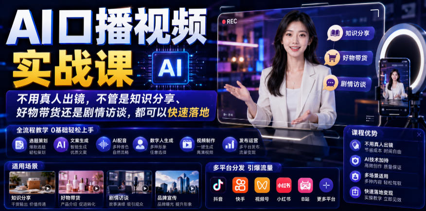 AI口播视频实战课，不用真人出镜，不管是知识分享、好物带货还是剧情访谈，都可以快速落地-2ripyou