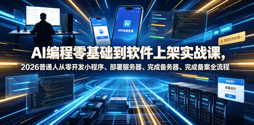 AI编程零基础到软件上架实战课，2026普通人从零开发小程序、部署服务器、完成备案全流程项目落地教程-2ripyou