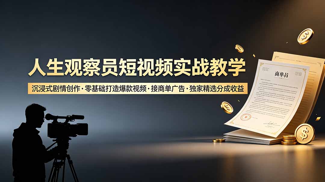 人生观察员短视频实战教学，沉浸式剧情创作，零基础打造爆款视频，接商单广告，独家精选分成收益-2ripyou