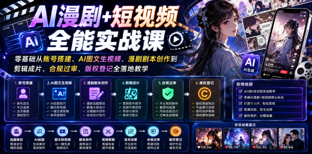 AI漫剧+短视频全能实战课｜零基础从账号搭建、AI图文生视频、漫剧剧本创作到剪辑成片、合规过审、版权登记全落地教学-2ripyou