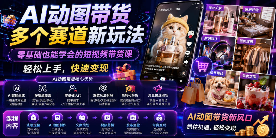 AI动图带货多个赛道新玩法，零基础也能学会的短视频带货课，轻松上手，快速变现-2ripyou