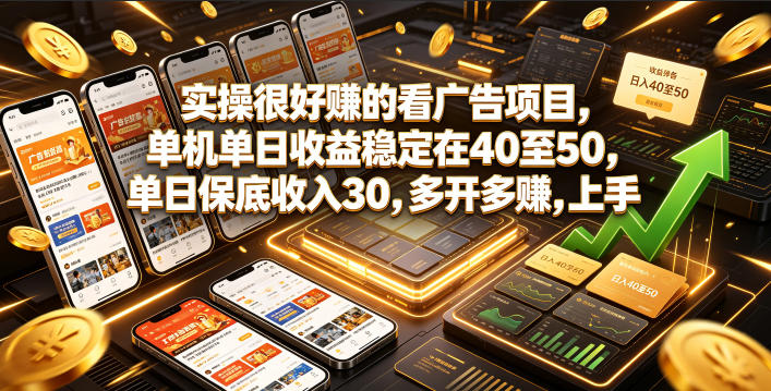 实操很好賺的看广告项目，单机单日收益稳定在40至50，单日保底收入30，多开多賺，上手就能变现【揭秘】-2ripyou