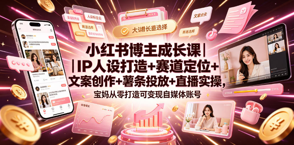小红书博主成长课|IP人设打造+赛道定位+文案创作+薯条投放+直播实操,宝妈从零打造可变现自媒体账号-2ripyou