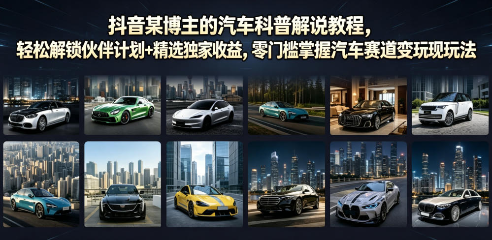 抖音某博主的汽车科普解说教程，轻松解锁伙伴计划+精选独家收益，零门槛掌握汽车赛道变现玩法-2ripyou