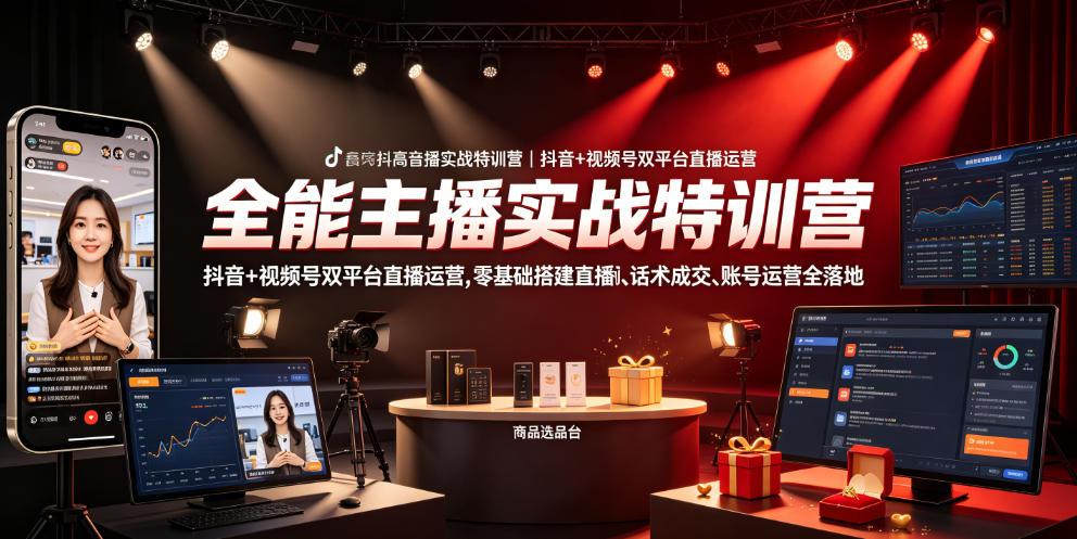 全能主播实战特训营｜抖音+视频号双平台直播运营，零基础搭建直播间、精准选品、话术成交、账号运营全落地-2ripyou