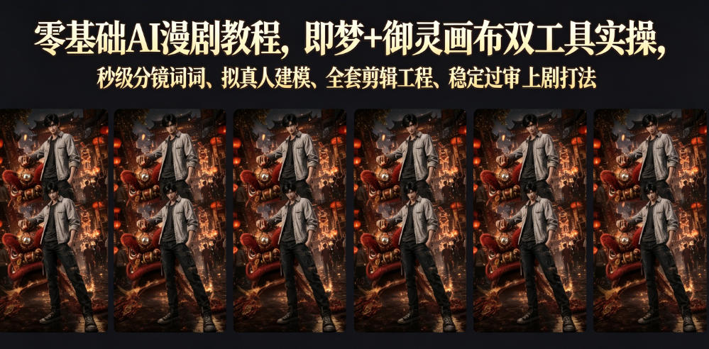 零基础AI漫剧教程，即梦+御灵画布双工具实操，秒级分镜提示词、拟真人建模、全套剪辑工程、稳定过审上剧打法-2ripyou