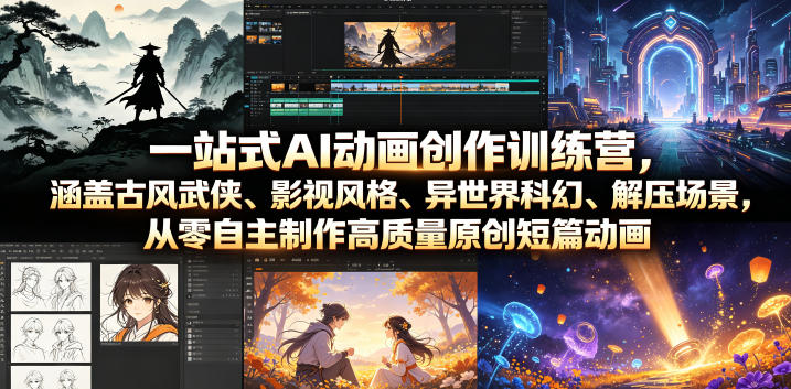 一站式AI动画创作训练营，涵盖古风武侠、影视风格、异世界科幻、解压场景，从零自主制作高质量原创短篇动画-2ripyou