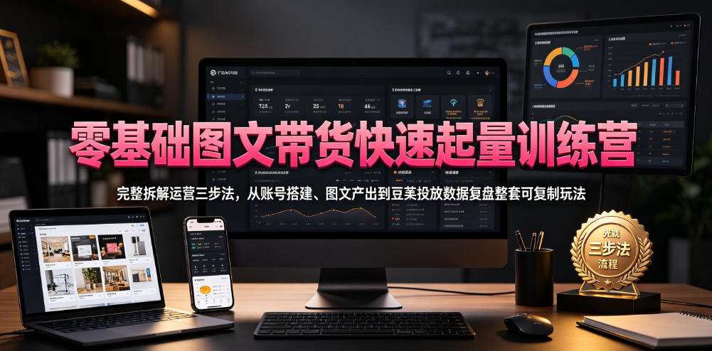 零基础图文带货快速起量训练营，完整拆解运营三步法，从账号搭建、图文产出到豆荚投放数据复盘整套可复制玩法-2ripyou