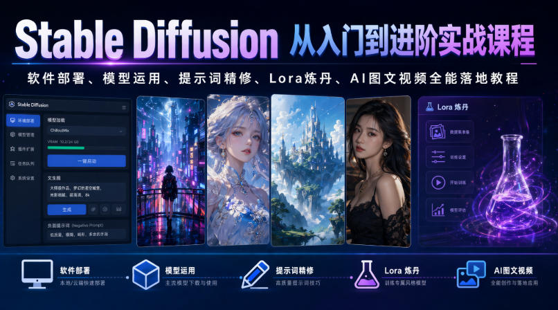 Stable Diffusion从入门到进阶实战课程｜软件部署、模型运用、提示词精修、Lora炼丹、AI图文视频全能落地教程-2ripyou