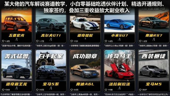 某大佬的汽车解说赛道教学，小白零基础吃透伙伴计划、精选开通规则、独家签约，叠加三重收益放大副业收入-2ripyou