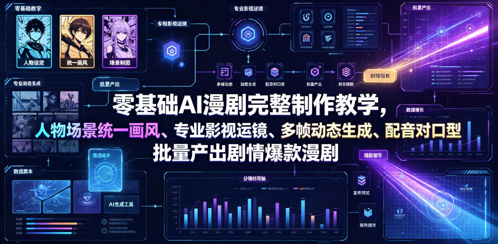 零基础AI漫剧完整制作教学，人物场景统一画风、专业影视运镜、多帧动态生成、配音对口型，批量产出剧情爆款漫剧-2ripyou