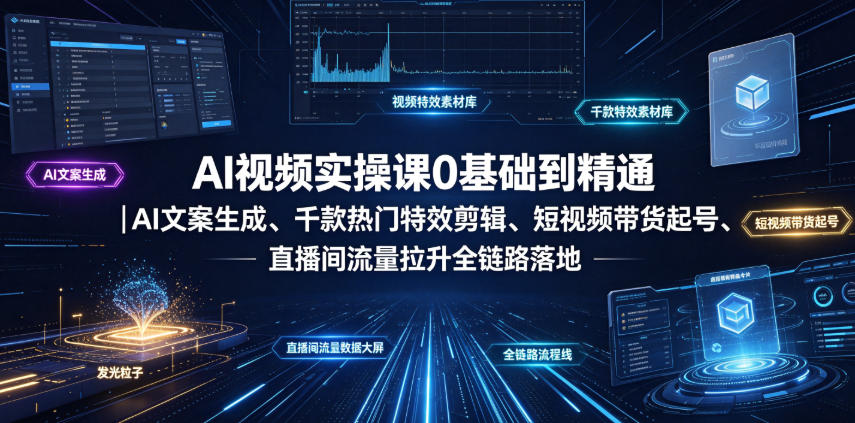 AI视频实操课0基础到精通｜AI文案生成、千款热门特效剪辑、短视频带货起号、直播间流量拉升全链路落地-2ripyou