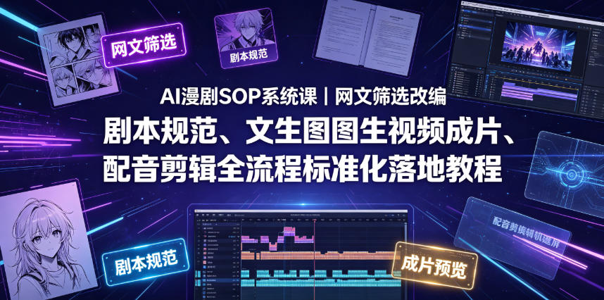 AI漫剧SOP系统课｜网文筛选改编、剧本规范、文生图图生视频成片、配音剪辑全流程标准化落地教程-2ripyou