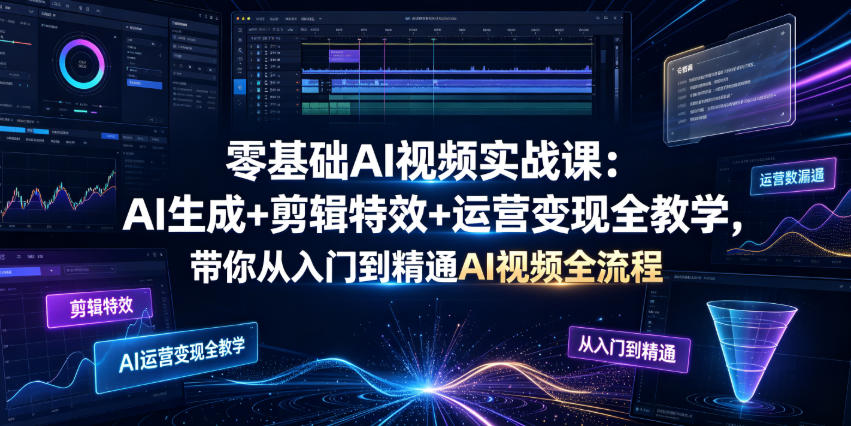 零基础AI视频实战课：AI生成+剪辑特效+运营变现全教学，带你从入门到精通AI视频全流程-2ripyou