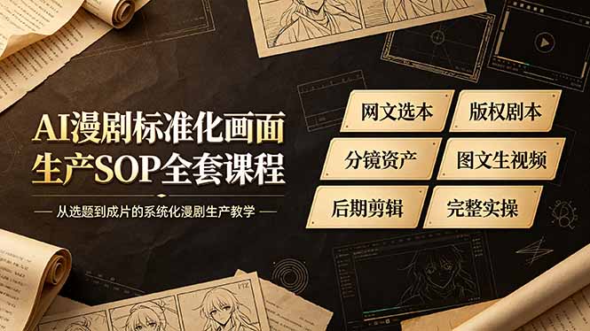 AI漫剧标准化画面生产SOP全套课程，网文选本版权剧本分镜资产全覆盖，图文生视频后期剪辑完整实操教学-2ripyou