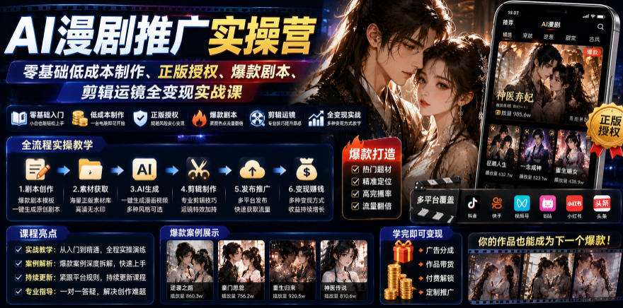 AI漫剧推广实操营｜零基础低成本制作、正版授权、爆款剧本、剪辑运镜全变现实战课-2ripyou