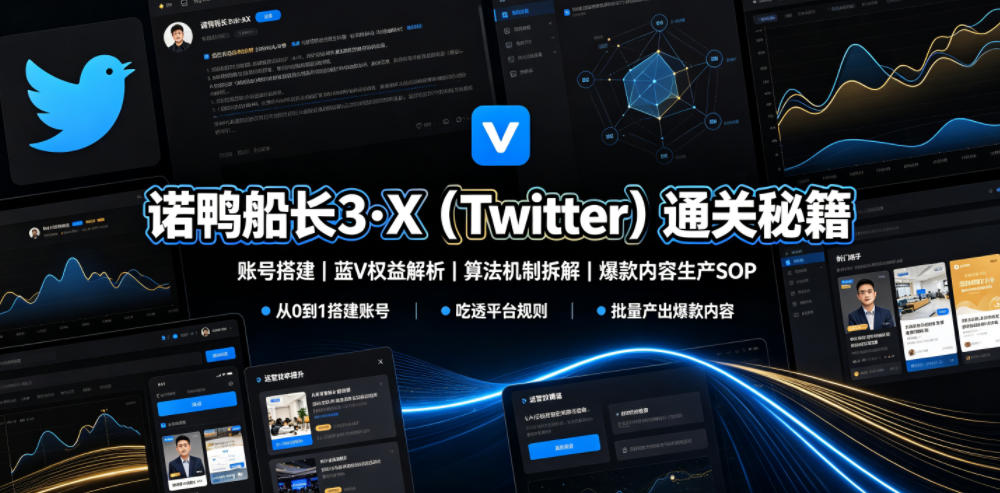 诺鸭船长3·X(Twitter)通关秘籍，涵盖账号搭建、蓝V权益解析、算法机制拆解及爆款内容生产SOP-2ripyou
