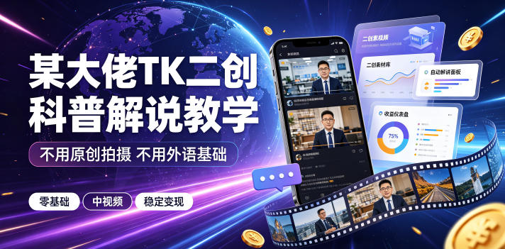 某大佬TK二创科普解说教学，不用原创拍摄不用外语基础，零基础做TikTok中视频稳定变现-2ripyou