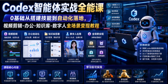 Codex智能体实战全能课｜0基础从搭建技能到自动化落地，视频剪辑-办公-知识库-数字人全场景变现教程-2ripyou