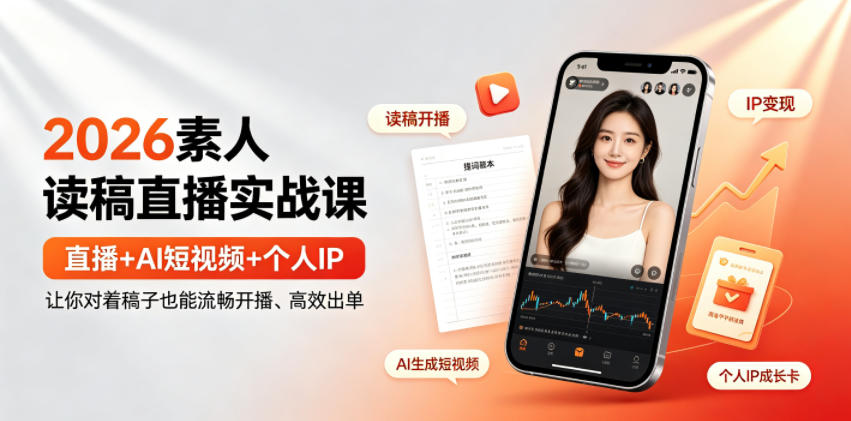 2026素人读稿直播实战课｜直播+AI短视频+个人IP，让你对着稿子也能流畅开播、高效出单-2ripyou