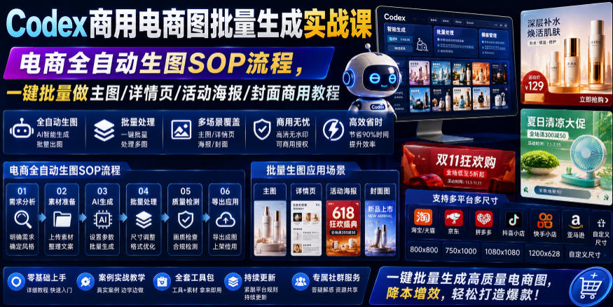 Codex商用电商图批量生成实战课｜电商全自动生图SOP流程，一键批量做主图/详情页/活动海报/封面商用教程-2ripyou