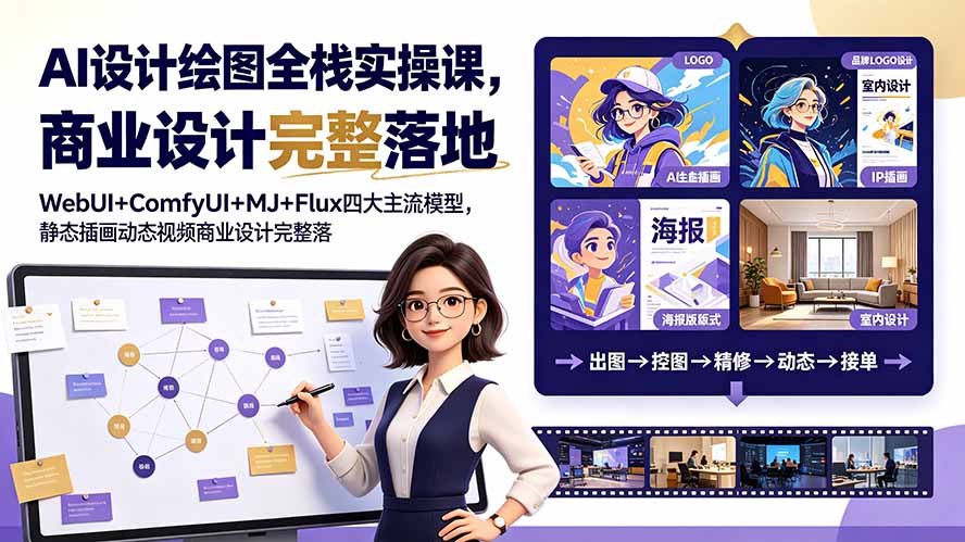 AI设计绘图全栈实操课，WebUI+ComfyUI+MJ+Flux四大主流模型，静态插画动态视频商业设计完整落地教程-2ripyou