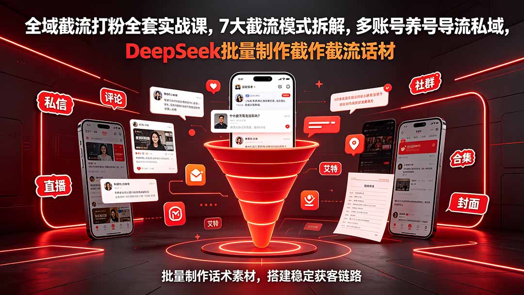 全域截流打粉全套实战课，7大截流模式拆解，多账号养号导流私域，DeepSeek批量制作截流话术素材-2ripyou
