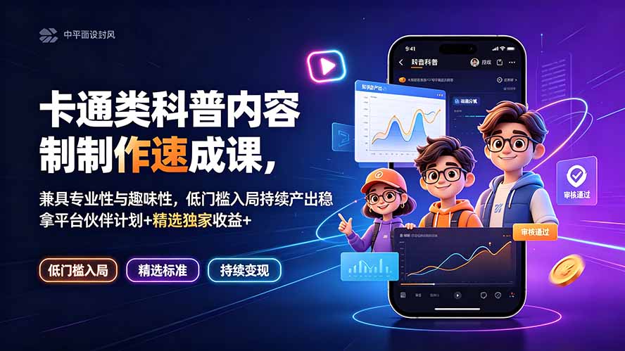 卡通类科普内容制作速成课，兼具专业性与趣味性，低门槛入局持续产出稳拿平台伙伴计划+精选独家收益-2ripyou
