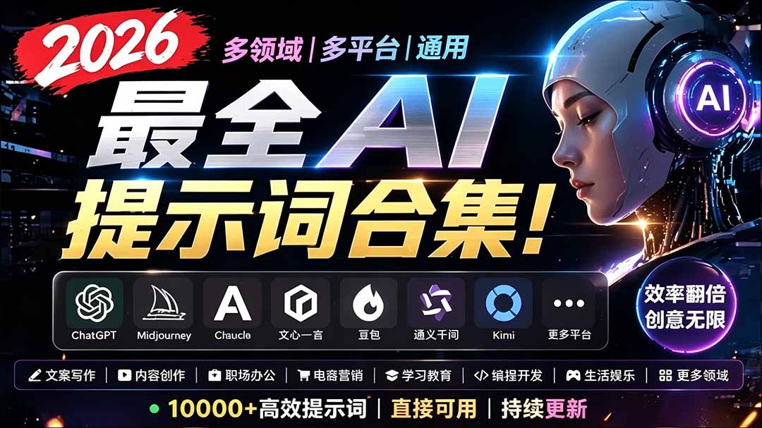 2026最全AI提示词合集！多领域多平台通用，涵盖AI绘画、电商主图、爆款文案，脚本创作等-2ripyou
