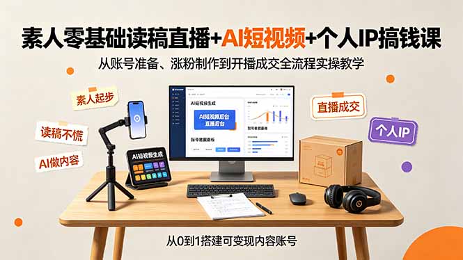 素人零基础读稿直播+AI短视频+个人IP搞钱课，从账号准备、涨粉制作到开播成交全流程实操教学-2ripyou