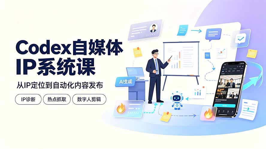 Codex自媒体IP系统课：IP诊断/热点抓取/IP蒸馏 Skill，爆款复刻数字人多平台自动发布教程-2ripyou