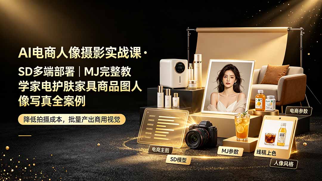 AI电商人像摄影实战课·SD多端部署｜MJ完整教学｜家电护肤家具商品图人像写真全案例-2ripyou