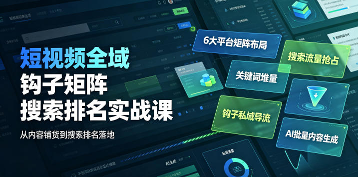 短视频全域钩子矩阵搜索排名实战课｜6大平台矩阵布局、关键词堆量抢占搜索流量、钩子私域导流、AI批量内容生成-2ripyou