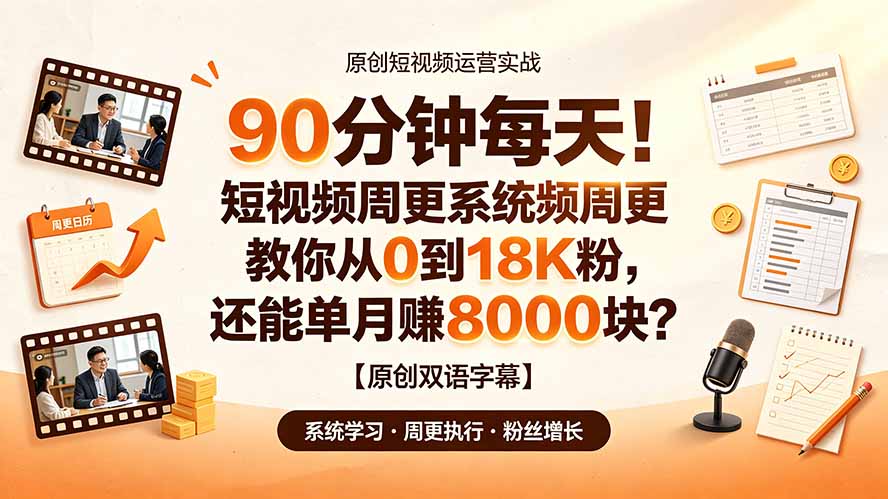 90 分钟每天！短视频周更系统教你从 0 到 18K 粉，还能单月赚 8000 块？【原创双语字幕】-2ripyou