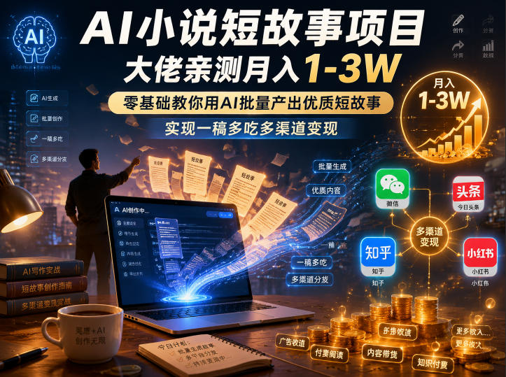 AI小说短故事项目，大佬亲测月入1-3W，零基础教你用AI批量产出优质短故事，实现一稿多吃多渠道变现(更新0710)-2ripyou
